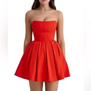 Red House of CB Emmanuela S Red Strapless Fit and Flare Corset Mini Dress